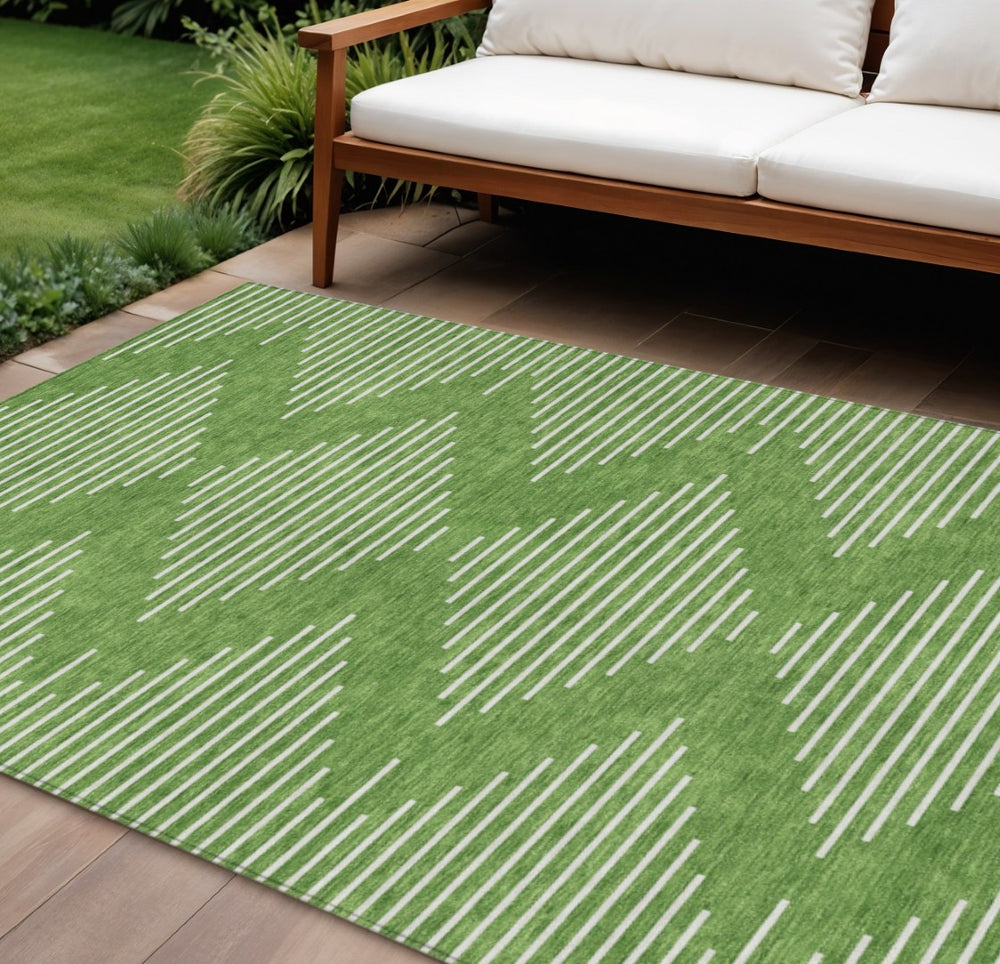 HomeRoots 9' X 12' Green and Ivory Geometric Area Rug - Durable, Washable Design for Indoor & Outdoor Use 598566
