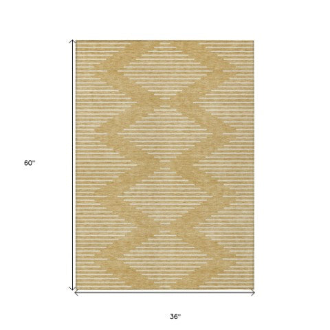 Homeroots 3' Beige And Ivory Geometric Washable Area Rug - Perfect For Indoor And Outdoor Spaces, Durable Design 3' X 5' Polyester 598568