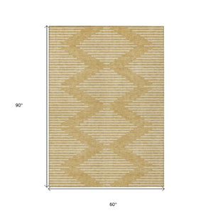 Homeroots 3' Beige And Ivory Geometric Washable Area Rug - Perfect For Indoor And Outdoor Spaces, Durable Design 5' X 8' Polyester 598569