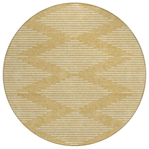 HomeRoots 5' Gold and Ivory Geometric Area Rug - Stylish, Washable, Durable Design for Indoor and Outdoor Use 8' Round 598570