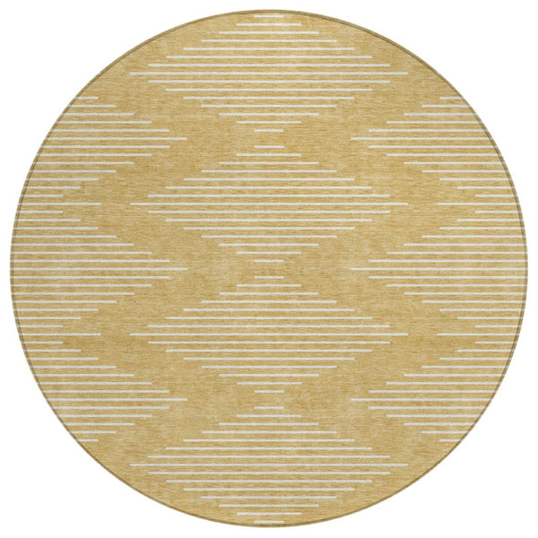 HomeRoots 5' Gold and Ivory Geometric Area Rug - Stylish, Washable, Durable Design for Indoor and Outdoor Use 8' Round 598570