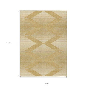 Homeroots 3' Beige And Ivory Geometric Washable Area Rug - Perfect For Indoor And Outdoor Spaces, Durable Design 9' X 12' Polyester 598572