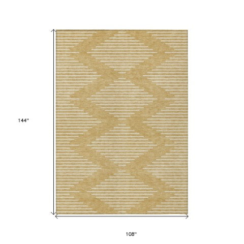 Homeroots 3' Beige And Ivory Geometric Washable Area Rug - Perfect For Indoor And Outdoor Spaces, Durable Design 9' X 12' Polyester 598572