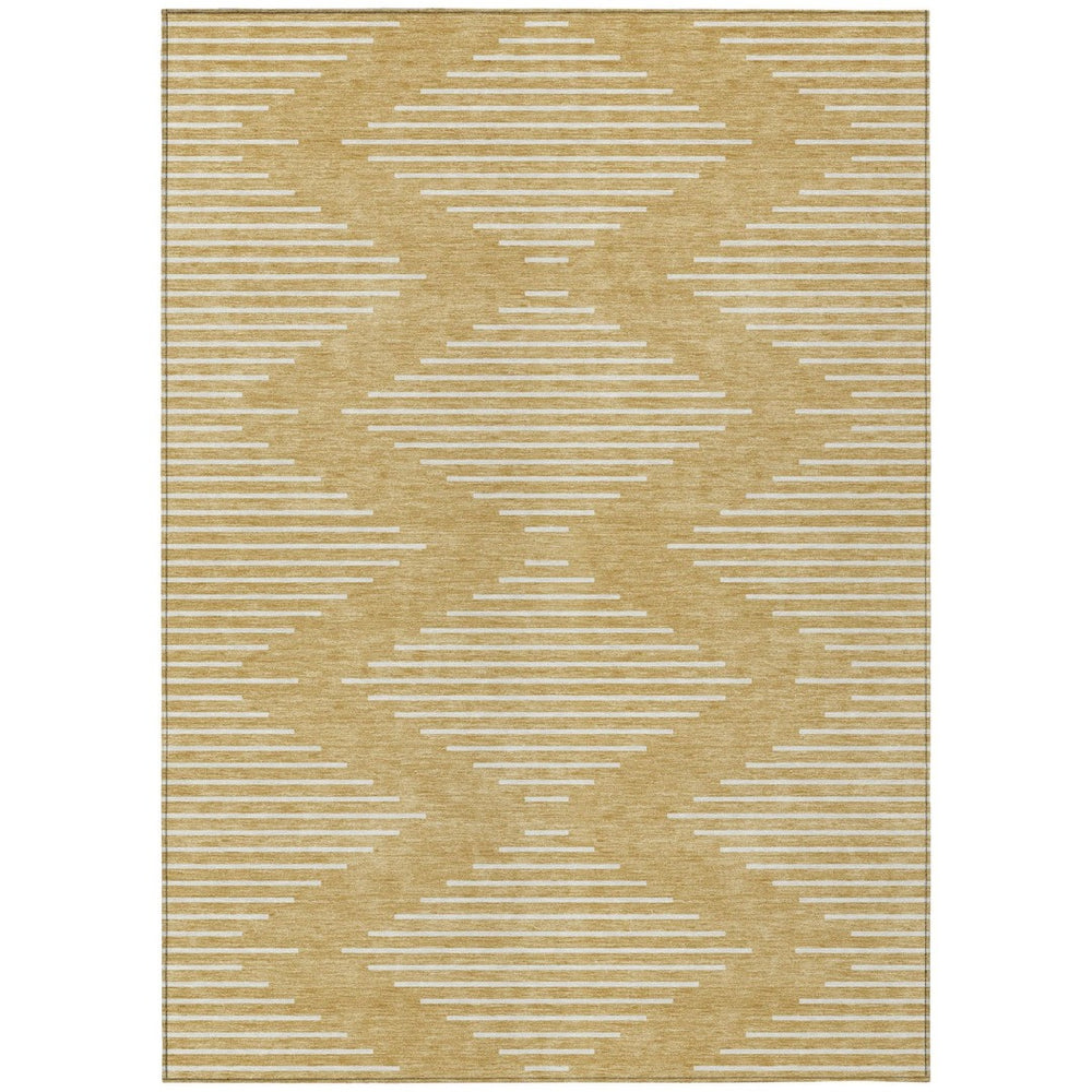 HomeRoots 9' X 12' Gold and Ivory Geometric Area Rug - Washable, Durable, Ideal for Indoor and Outdoor Spaces 598572