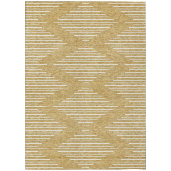 HomeRoots 9' X 12' Gold and Ivory Geometric Area Rug - Washable, Durable, Ideal for Indoor and Outdoor Spaces 598572