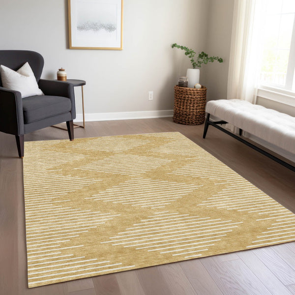 Homeroots 3' Beige And Ivory Geometric Washable Area Rug - Perfect For Indoor And Outdoor Spaces, Durable Design 10' X 14' Polyester 598573
