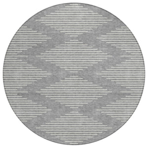HomeRoots 5' Stylish Gray and Ivory Geometric Area Rug - Washable Indoor/Outdoor Accent for Any Space 8' Round 598576