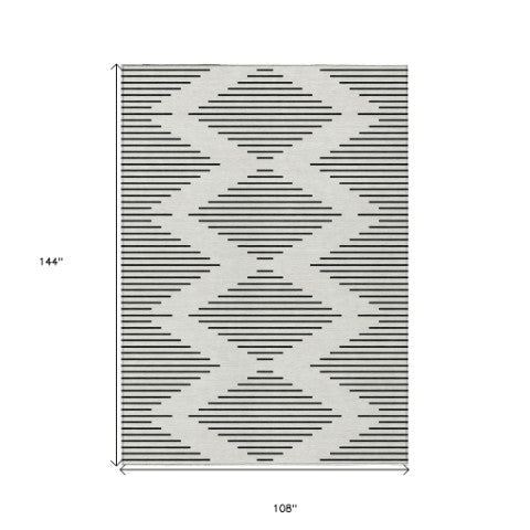 Homeroots 3' Beige And Ivory Geometric Washable Area Rug - Perfect For Indoor And Outdoor Spaces, Durable Design 9' X 12' Polyester 598584