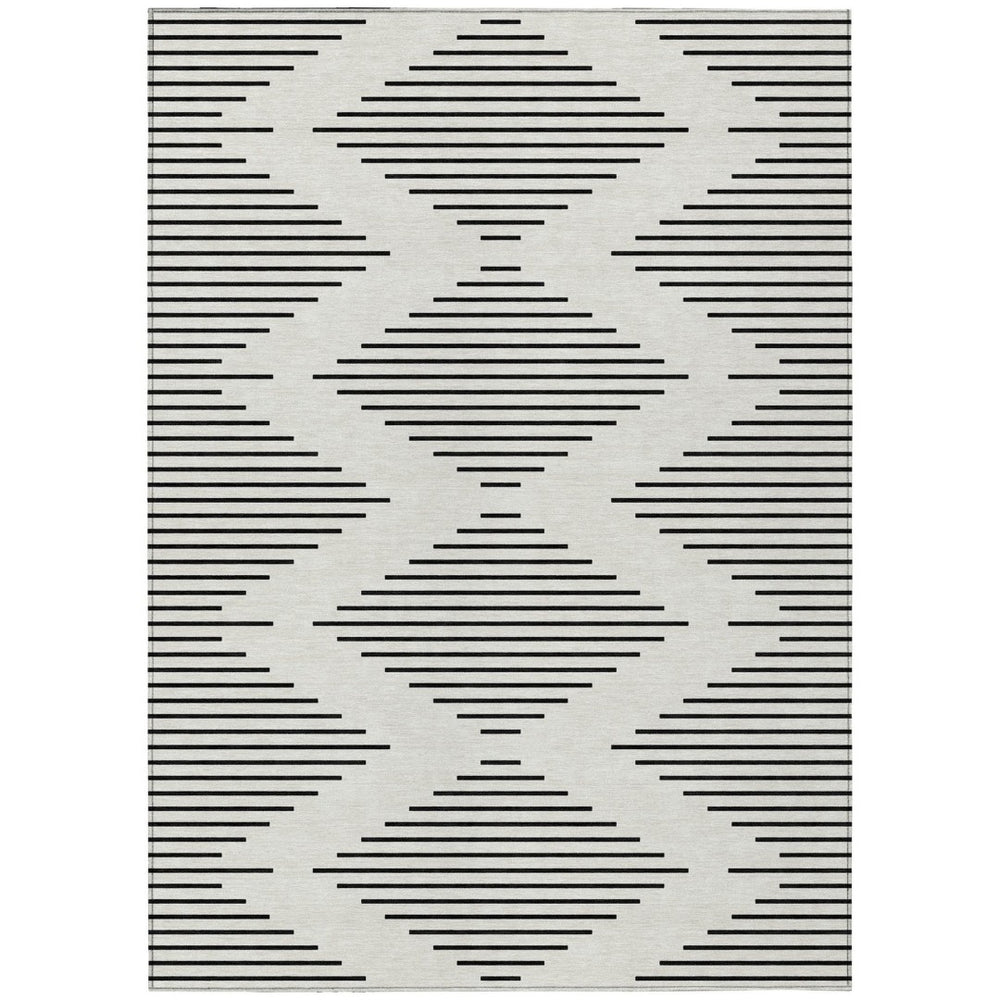 HomeRoots 9' X 12' Ivory and Black Geometric Area Rug - Washable, Durable Design for Indoor & Outdoor Spaces 598584