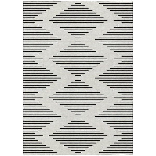 HomeRoots 9' X 12' Ivory and Black Geometric Area Rug - Washable, Durable Design for Indoor & Outdoor Spaces 598584