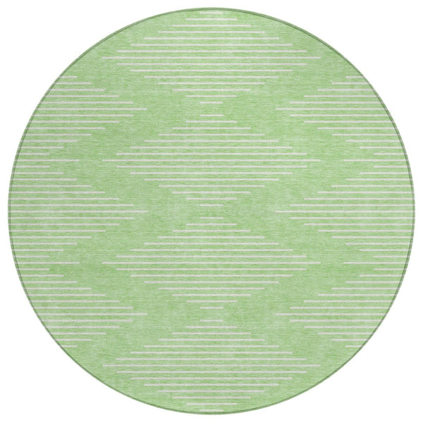 HomeRoots 5' Stylish Mint Green and Ivory Geometric Area Rug - Washable, Durable for Indoor and Outdoor Use 8' Round 598594
