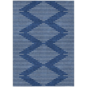 HomeRoots 5' Navy Blue and Ivory Geometric Indoor Outdoor Area Rug - Stylish, Durable, Stain-Resistant Design 5' X 8' 598599