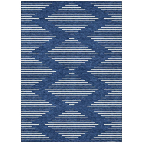 HomeRoots 5' Navy Blue and Ivory Geometric Indoor Outdoor Area Rug - Stylish, Durable, Stain-Resistant Design 5' X 8' 598599