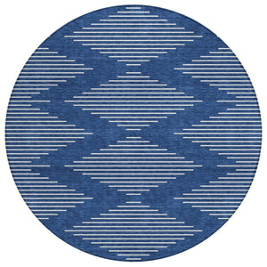 HomeRoots 5' Navy Blue and Ivory Geometric Indoor Outdoor Area Rug - Stylish, Durable, Stain-Resistant Design 8' Round 598600