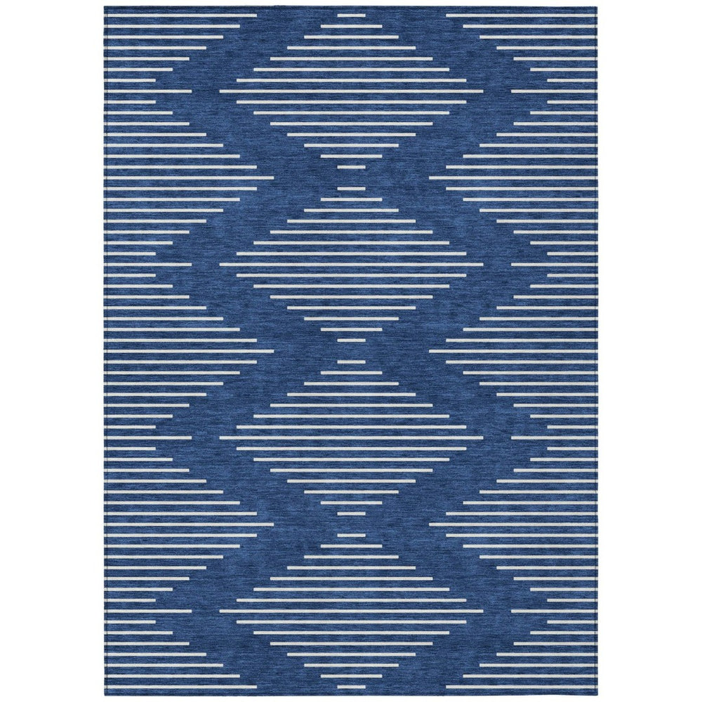 HomeRoots 5' Navy Blue and Ivory Geometric Indoor Outdoor Area Rug - Stylish, Durable, Stain-Resistant Design 10' X 14' 598603