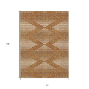 Homeroots 3' Beige And Ivory Geometric Washable Area Rug - Perfect For Indoor And Outdoor Spaces, Durable Design 5' X 8' Polyester 598611