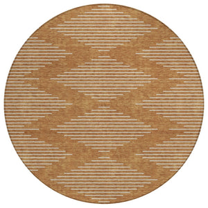 HomeRoots 5' Copper and Beige Geometric Indoor Outdoor Area Rug - Stylish, Durable, Machine Washable Design 8' Round 598612