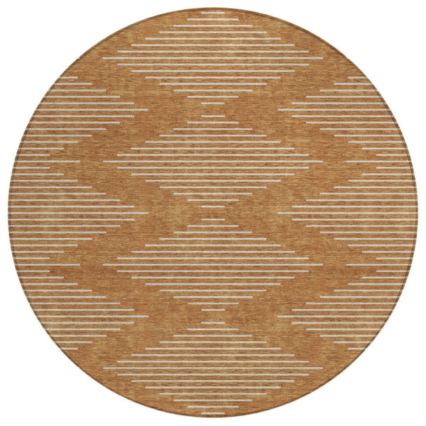 HomeRoots 5' Copper and Beige Geometric Indoor Outdoor Area Rug - Stylish, Durable, Machine Washable Design 8' Round 598612