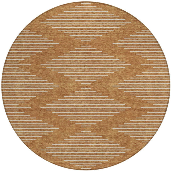 Homeroots 3' Beige And Ivory Geometric Washable Area Rug - Perfect For Indoor And Outdoor Spaces, Durable Design 8' Round Polyester 598612