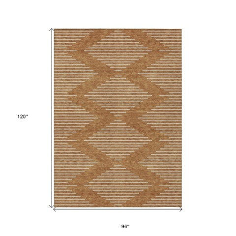 Homeroots 3' Beige And Ivory Geometric Washable Area Rug - Perfect For Indoor And Outdoor Spaces, Durable Design 8' X 10' Polyester 598613