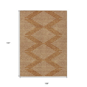 Homeroots 3' Beige And Ivory Geometric Washable Area Rug - Perfect For Indoor And Outdoor Spaces, Durable Design 9' X 12' Polyester 598614