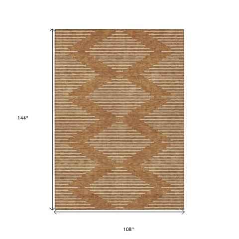 Homeroots 3' Beige And Ivory Geometric Washable Area Rug - Perfect For Indoor And Outdoor Spaces, Durable Design 9' X 12' Polyester 598614