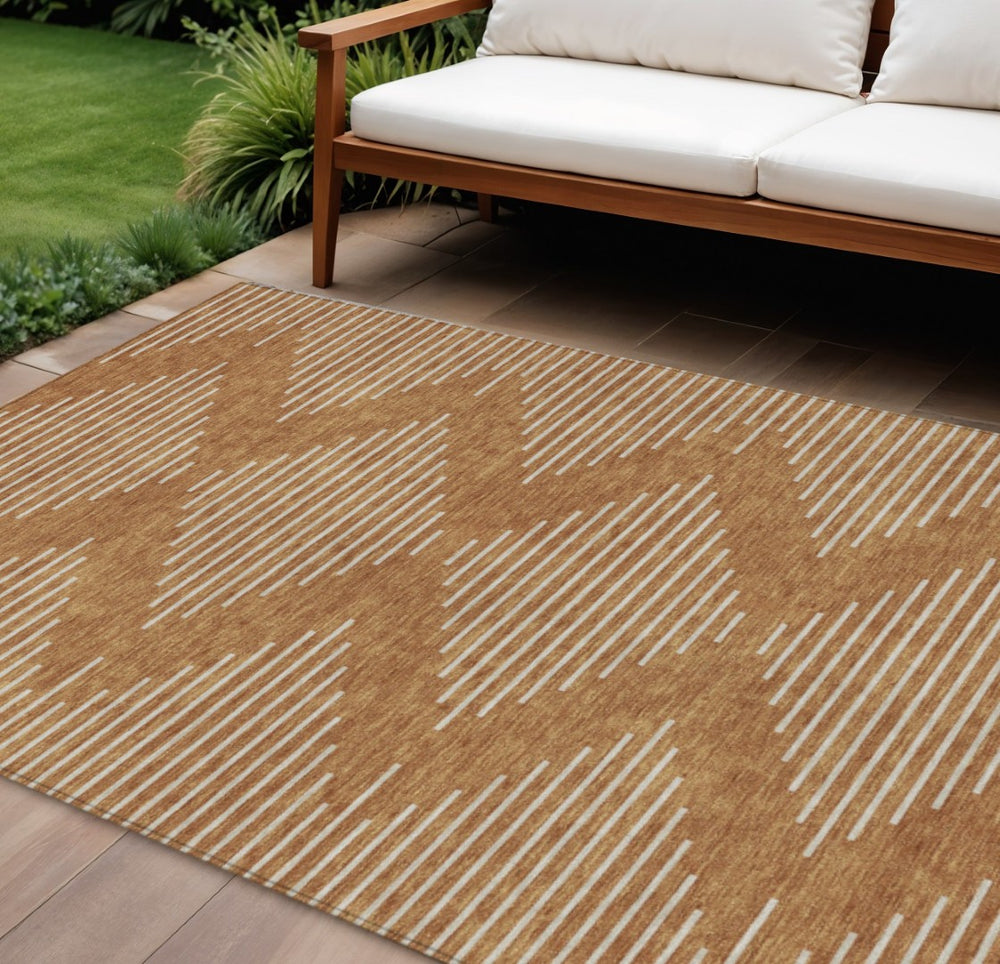 HomeRoots 9' Modern Copper & Beige Geometric Area Rug – Washable, Indoor/Outdoor, Easy-Care for High-Traffic Spaces 598614