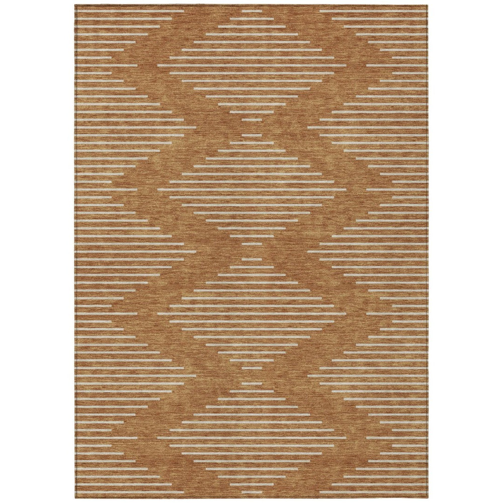 HomeRoots 9' Modern Copper & Beige Geometric Area Rug – Washable, Indoor/Outdoor, Easy-Care for High-Traffic Spaces 598614