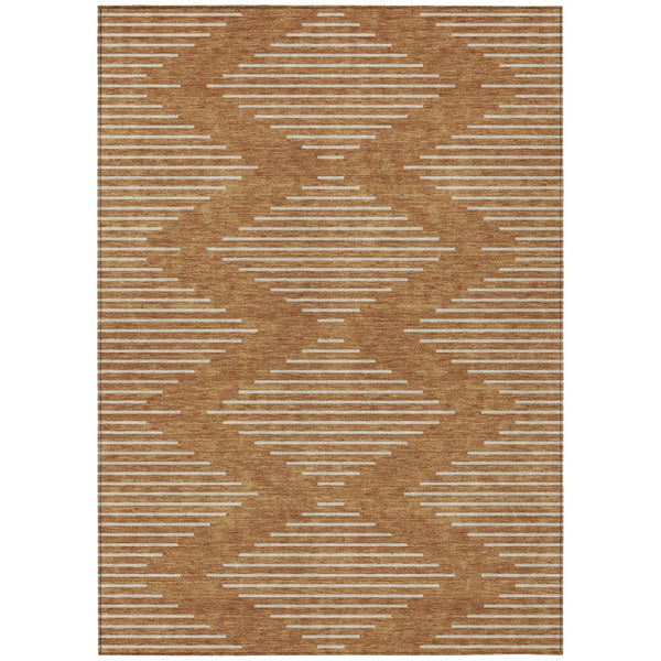 HomeRoots 5' Copper and Beige Geometric Indoor Outdoor Area Rug - Stylish, Durable, Machine Washable Design 10' X 14' 598615