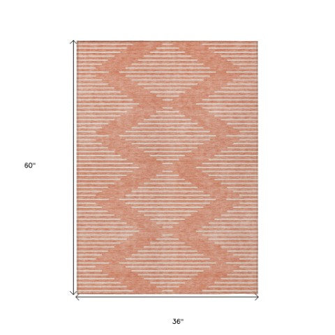 Homeroots 3' Beige And Ivory Geometric Washable Area Rug - Perfect For Indoor And Outdoor Spaces, Durable Design 3' X 5' Polyester 598616