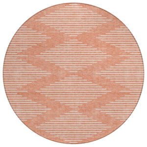 HomeRoots 5' Salmon and Ivory Geometric Indoor Outdoor Area Rug – Stylish, Durable, and Washable Design Perfect for Any Space 8' Round 598618