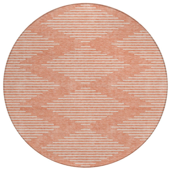 HomeRoots 5' Salmon and Ivory Geometric Indoor Outdoor Area Rug – Stylish, Durable, and Washable Design Perfect for Any Space 8' Round 598618