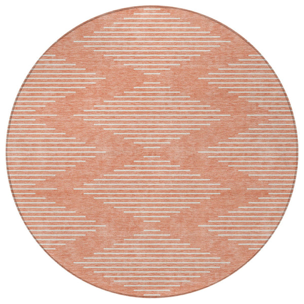 Homeroots 3' Beige And Ivory Geometric Washable Area Rug - Perfect For Indoor And Outdoor Spaces, Durable Design 8' Round Polyester 598618