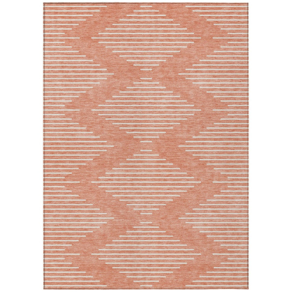 HomeRoots 5' Salmon and Ivory Geometric Indoor Outdoor Area Rug – Stylish, Durable, and Washable Design Perfect for Any Space 10' X 14' 598621