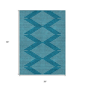 Homeroots 3' Beige And Ivory Geometric Washable Area Rug - Perfect For Indoor And Outdoor Spaces, Durable Design 3' X 5' Polyester 598622
