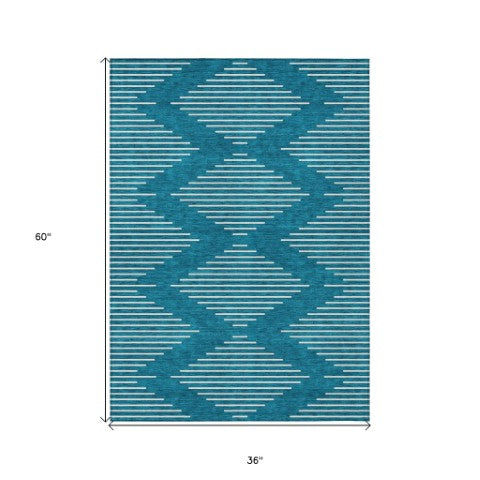 Homeroots 3' Beige And Ivory Geometric Washable Area Rug - Perfect For Indoor And Outdoor Spaces, Durable Design 3' X 5' Polyester 598622