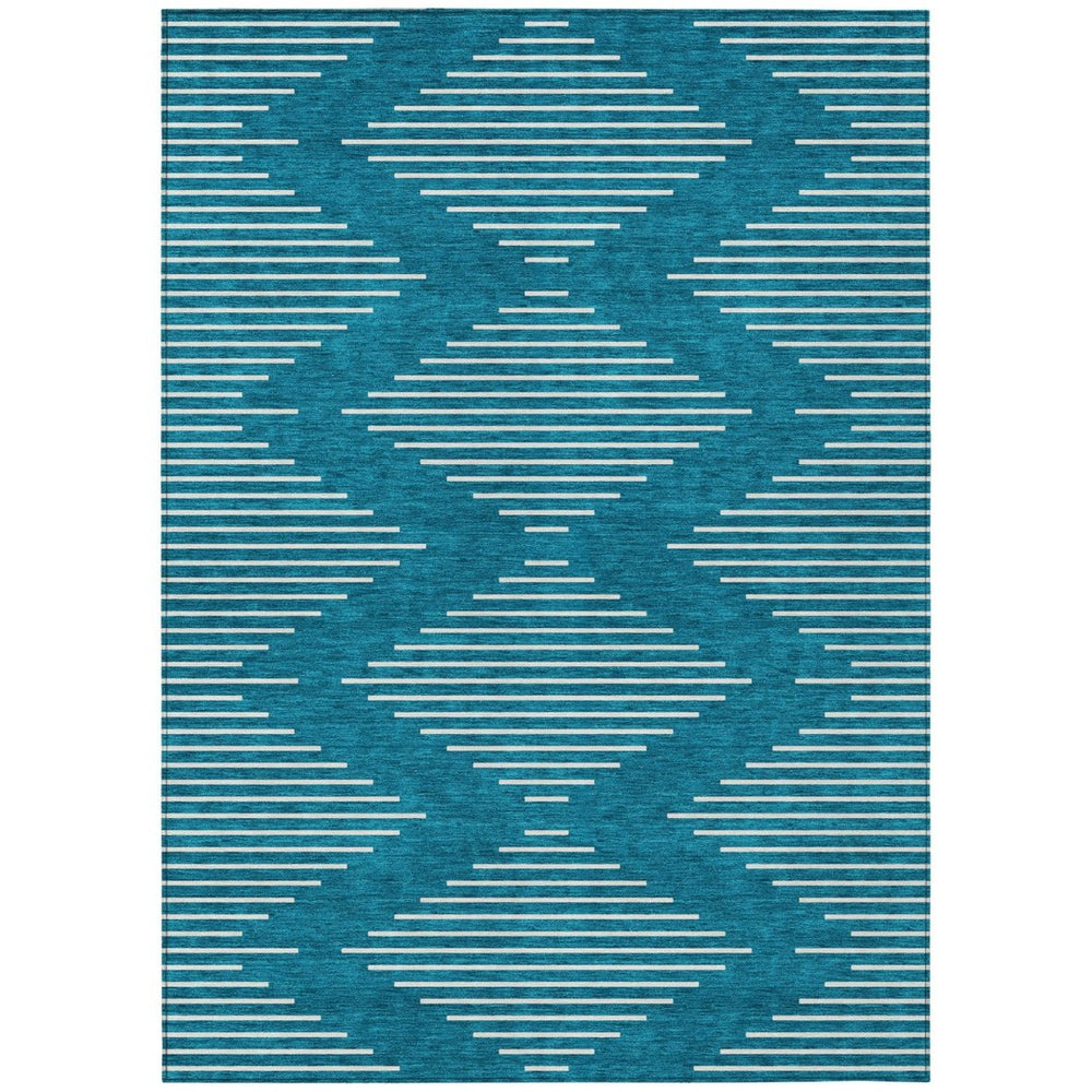 HomeRoots 5' Stylish Geometric Teal Blue & Ivory Area Rug for Indoor/Outdoor Use - Durable, Washable Design 8' X 10' 598625