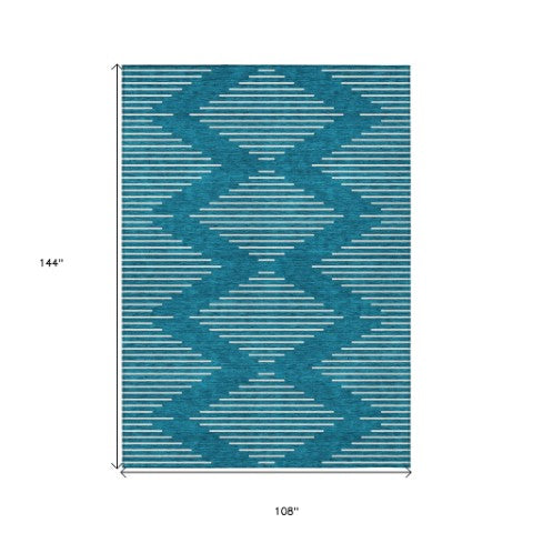 Homeroots 3' Beige And Ivory Geometric Washable Area Rug - Perfect For Indoor And Outdoor Spaces, Durable Design 9' X 12' Polyester 598626