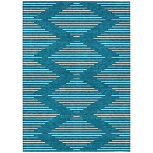 HomeRoots 9' X 12' Teal Blue & Ivory Geometric Rug - Washable, Durable, Indoor/Outdoor Design for Any Space 598626
