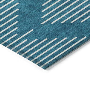 HomeRoots 5' Stylish Geometric Teal Blue & Ivory Area Rug for Indoor/Outdoor Use - Durable, Washable Design 10' X 14' 598627