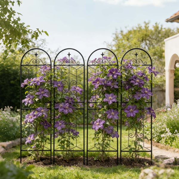 English Elm 4 Pack Powder-coated Metal Garden Trellis Panels Rustproof Climbing Plant Support Outdoor W1586P268018