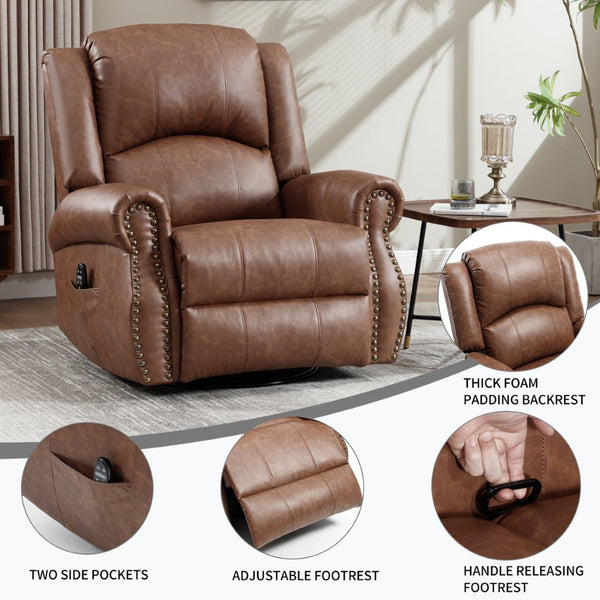 English Elm Heat Massage Rocker Swivel Recliner Chair with Lumbar Relief Nodes for Living Room Yellow Brown W3224S00029