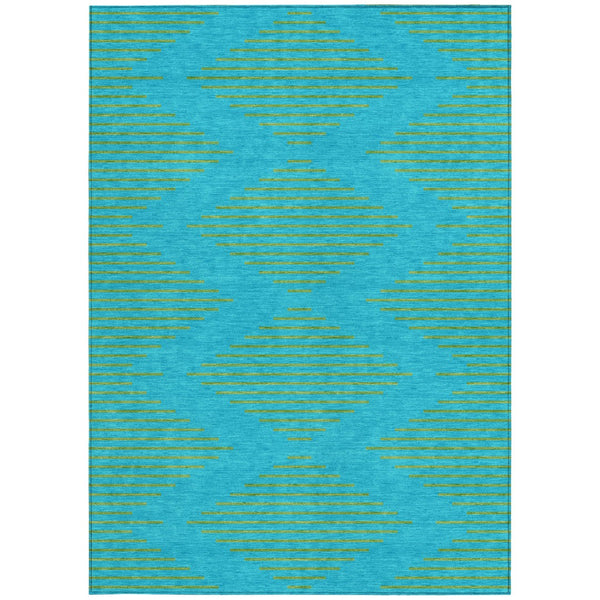Homeroots 3' Aqua And Green Geometric Washable Area Rug For Indoor And Outdoor Spaces – Durable And Stylish Decor 3' X 5' Polyester 598716