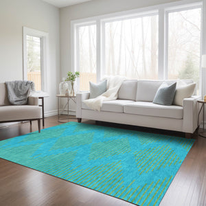 Homeroots 3' Aqua And Green Geometric Washable Area Rug For Indoor And Outdoor Spaces – Durable And Stylish Decor 3' X 5' Polyester 598716