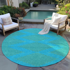 Homeroots 3' Aqua And Green Geometric Washable Area Rug For Indoor And Outdoor Spaces – Durable And Stylish Decor 8' Round Polyester 598718