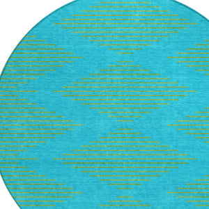 Homeroots 3' Aqua And Green Geometric Washable Area Rug For Indoor And Outdoor Spaces – Durable And Stylish Decor 8' Round Polyester 598718
