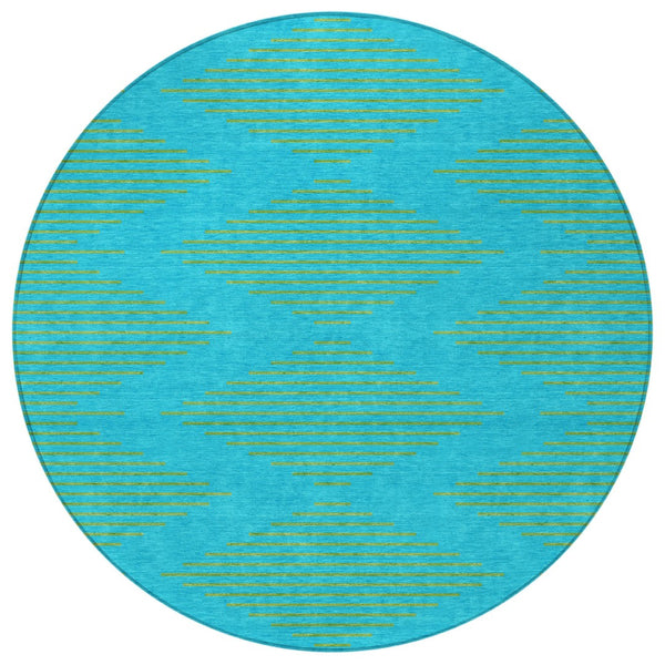 Homeroots 3' Aqua And Green Geometric Washable Area Rug For Indoor And Outdoor Spaces – Durable And Stylish Decor 8' Round Polyester 598718