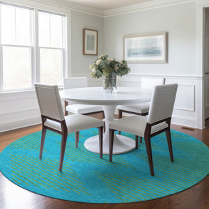Homeroots 3' Aqua And Green Geometric Washable Area Rug For Indoor And Outdoor Spaces – Durable And Stylish Decor 8' Round Polyester 598718