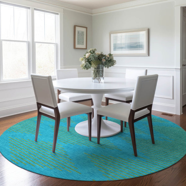 Homeroots 3' Aqua And Green Geometric Washable Area Rug For Indoor And Outdoor Spaces – Durable And Stylish Decor 8' Round Polyester 598718