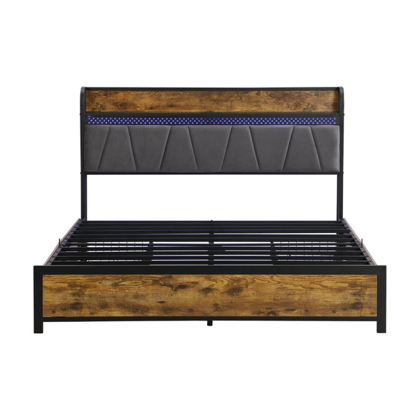 English Elm Full Platform Storage Bed with Led Lighting Charging Station and Four Underbed Drawers W2297P218120